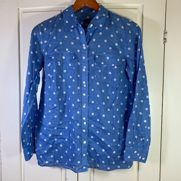 Talbots Polka Dot Button Down Shirt Long‎ Sleeve Cotton XS - Picture 1 of 11